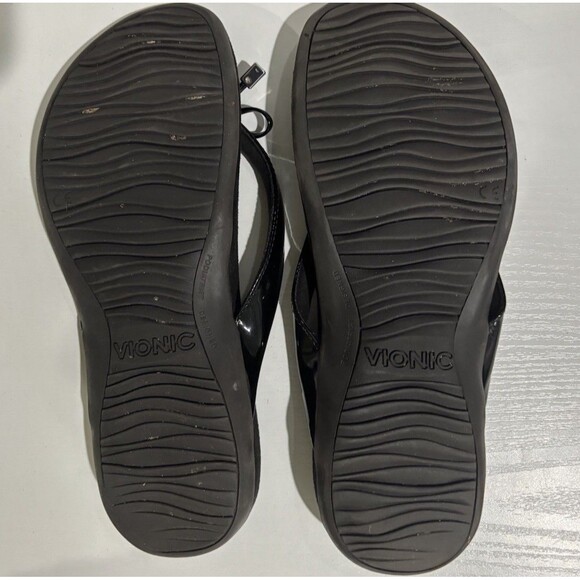 Vionic Bella II Sandal 9 Black Patent Leather Bow Orthotic Comfort Slip On Thong - Picture 7 of 7